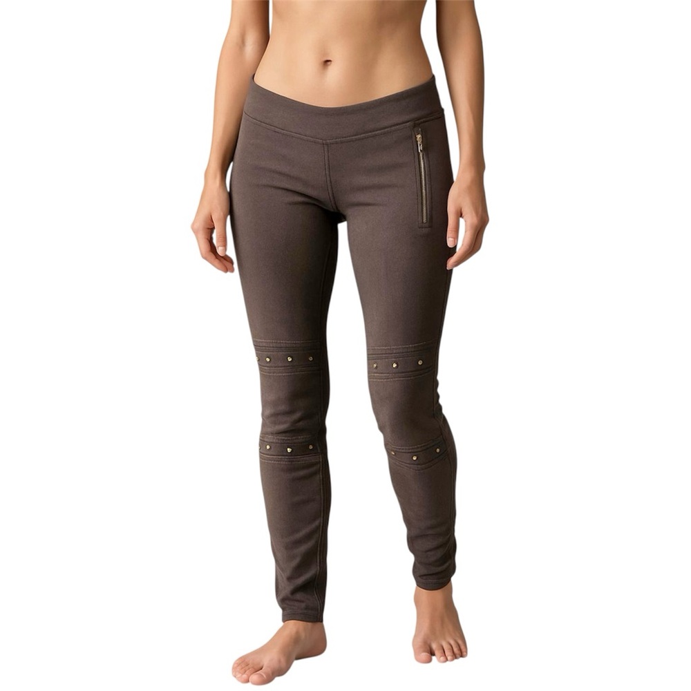 NOMADS HEMPWEAR Brown Leggings Military Style Studs Zipper Raw Hem Size Medium